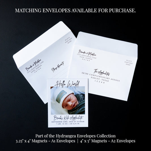 4" x 5" Debra Hydrangea Custom Birth Announcement Photo Magnets
