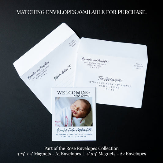 4" x 5" Mary Jo Rose Custom Birth Announcement Photo Magnets