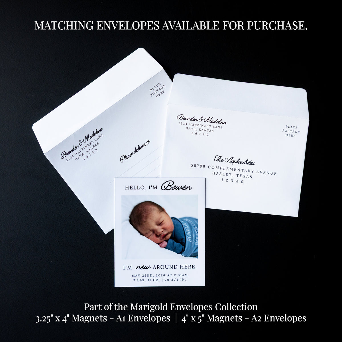4" x 5" LaVerne Marigold Custom Birth Announcement Photo Magnets