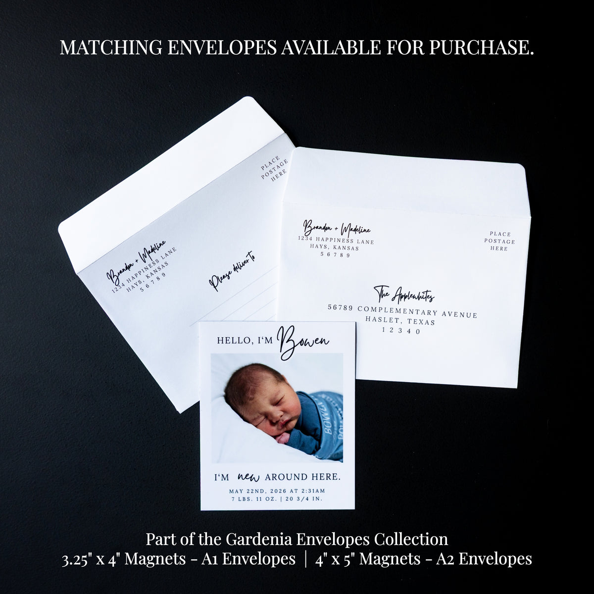 4" x 5" LaVerne Gardenia Custom Birth Announcement Photo Magnets