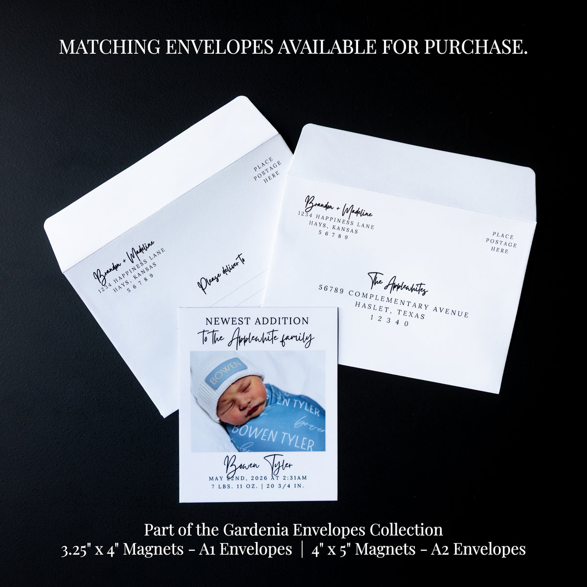 4" x 5" Martha Gardenia Custom Birth Announcement Photo Magnets