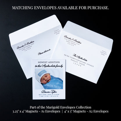 4" x 5" Martha Marigold Custom Birth Announcement Photo Magnets