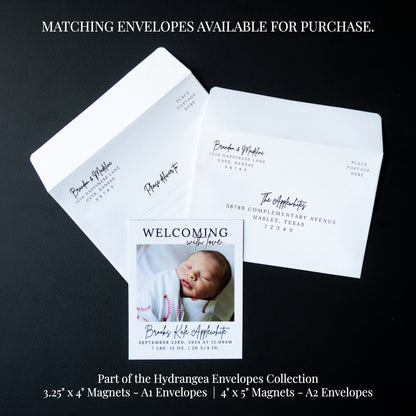 4" x 5" Mary Jo Hydrangea Custom Birth Announcement Photo Magnets