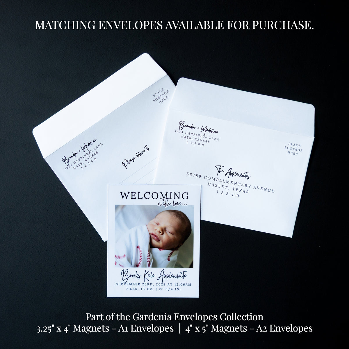 4" x 5" Mary Jo Gardenia Custom Birth Announcement Photo Magnets