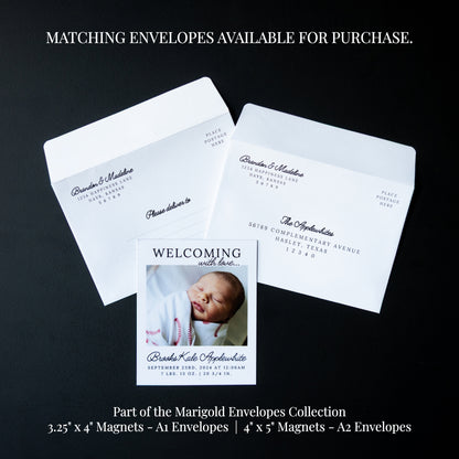 4" x 5" Mary Jo Marigold Custom Birth Announcement Photo Magnets