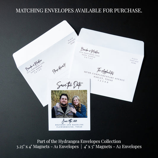 3.25" x 4" Genevieve Hydrangea Custom Save the Date Photo Magnets