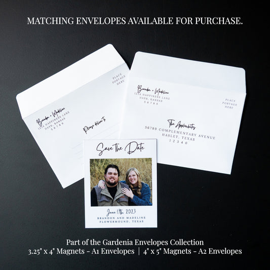 4" x 5" Genevieve Gardenia Custom Save the Date Photo Magnets