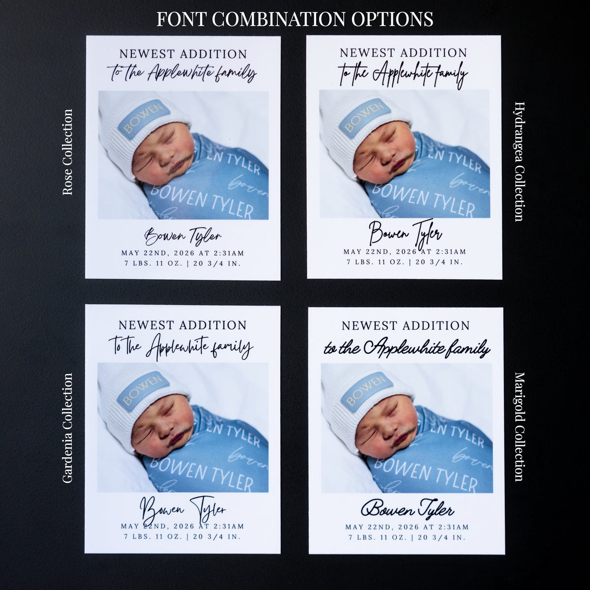 3.25" x 4" Martha Rose Custom Birth Announcement Photo Magnets
