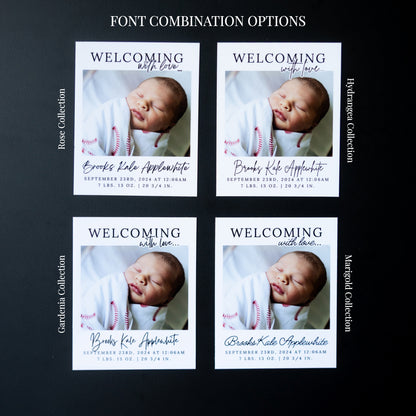 3.25" x 4" Mary Jo Hydrangea Custom Birth Announcement Photo Magnets