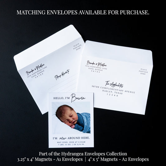 4" x 5" LaVerne Hydrangea Custom Birth Announcement Photo Magnets